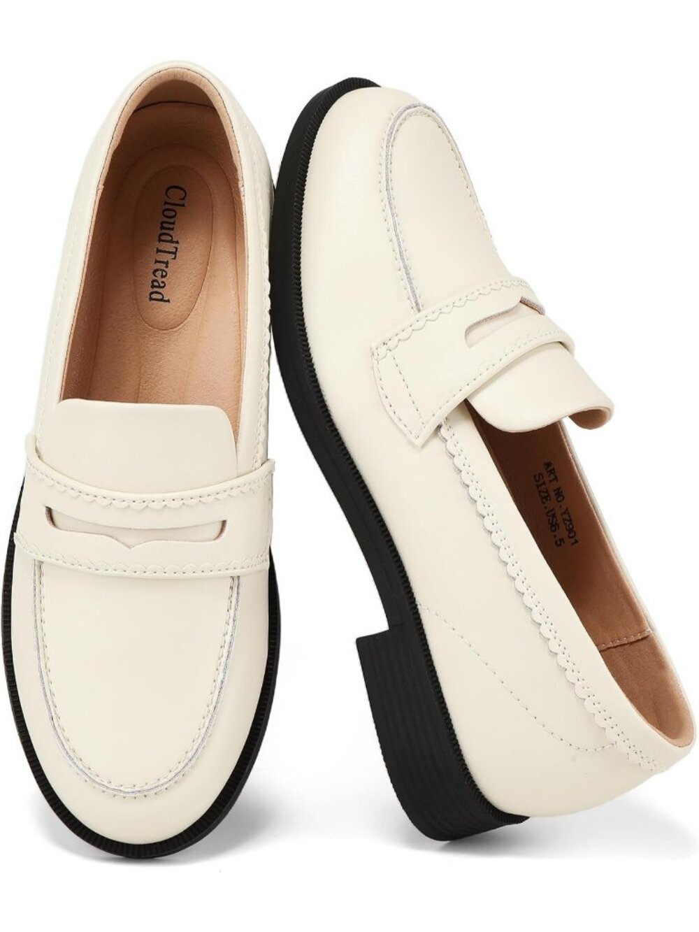 Women's Beige Leather Comfortable Lightweight Moccasins Loafers And Slip-on Shoe